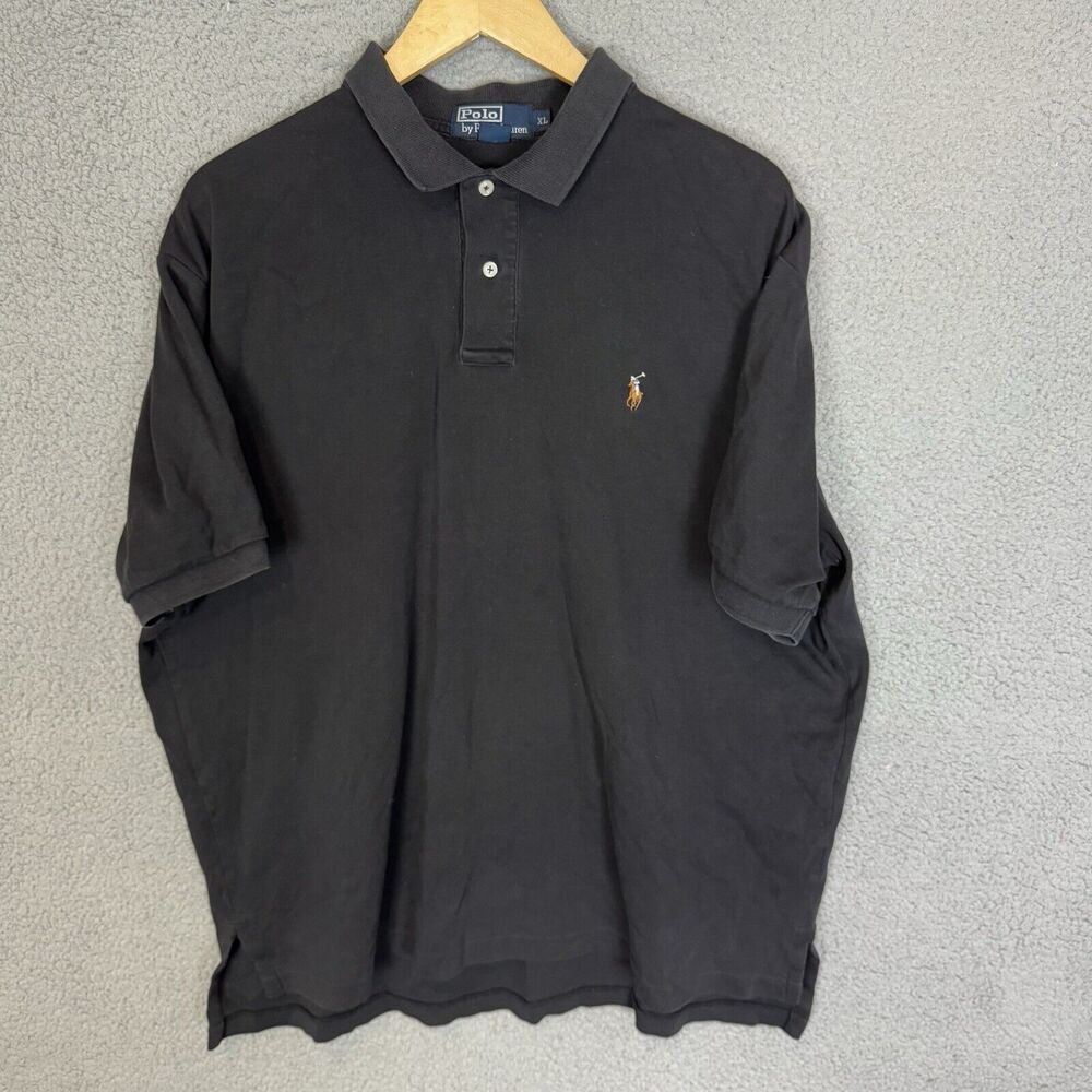 S Polo Ralph Lauren Shirt Mens XL Black Polo Short‎ Sleeve Golf Cotton Casual